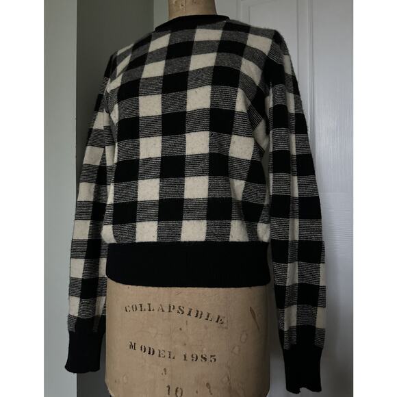 Ralph Lauren 100% Wool Buffalo Check Plaid Sweater, White Black, M Vintage Crew - Picture 6 of 16